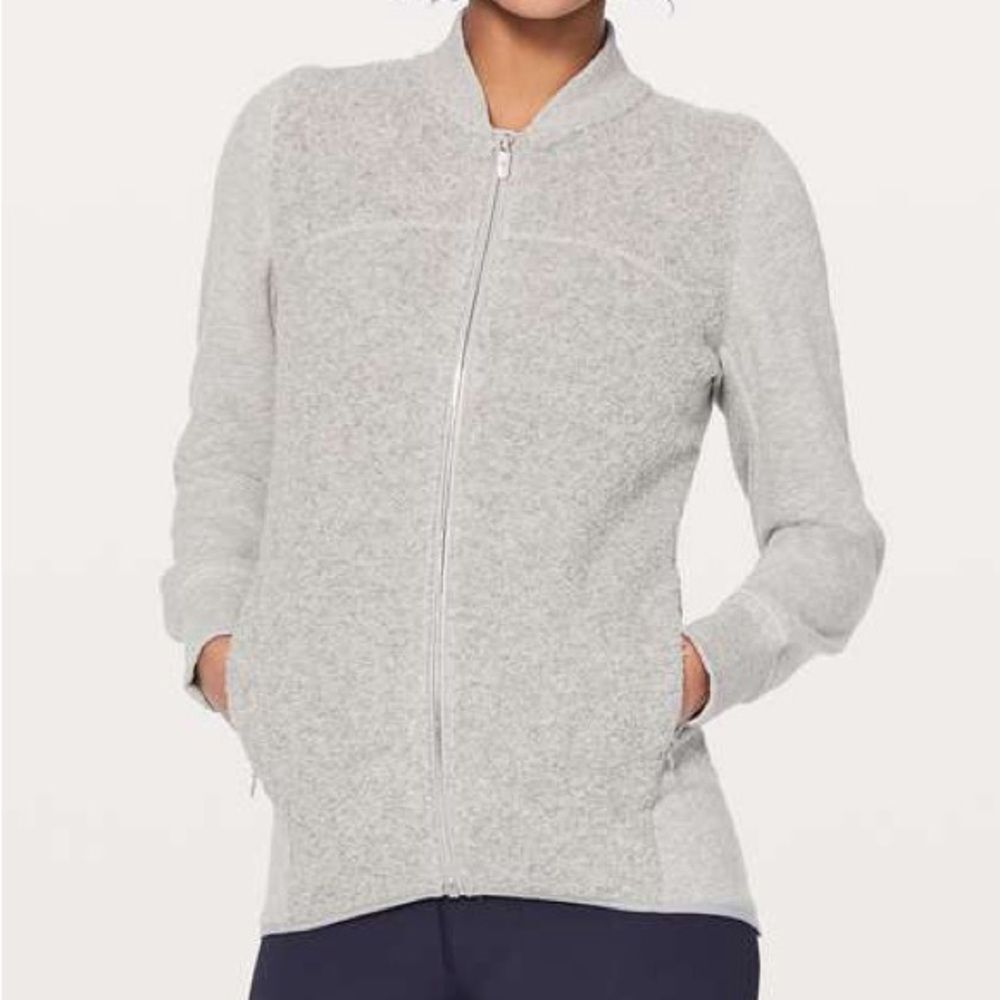 LULULEMON ATHLETICA Stand Out Sherpa Jacket Heathered Core Light Gray Zip Up